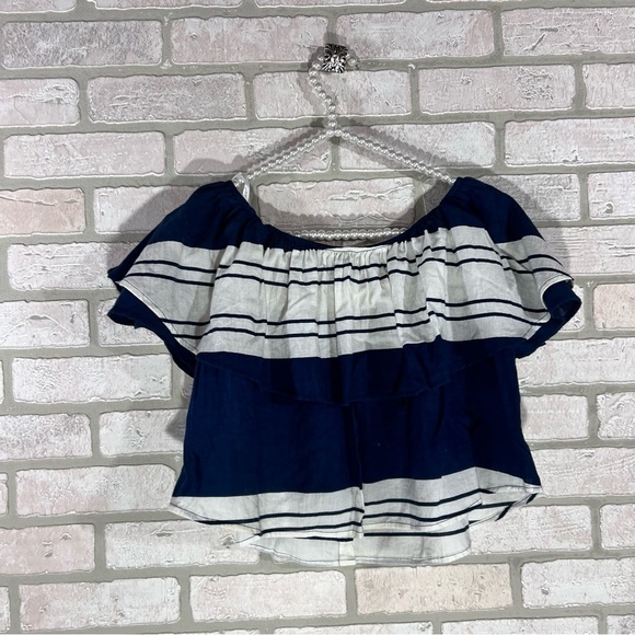 Faithfull the Brand Solerno Claremont Stripe Off The Shoulder Crop Top Size 4 - Picture 4 of 9
